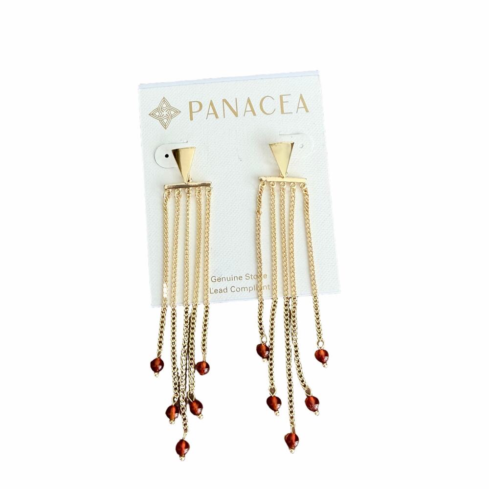 New Panacea Crystal Beaded Chain Gold Fringe Drop Earrings